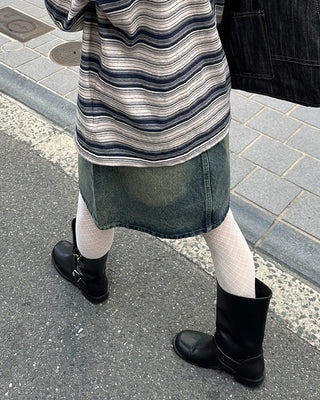 Washed denim midi skirt
