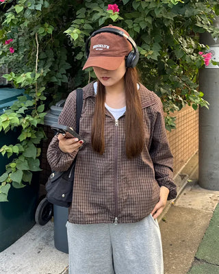 Checked double-zip windbreaker