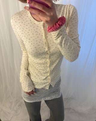 Mini Flower Rib Slim Cardigan