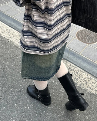 Washed denim midi skirt