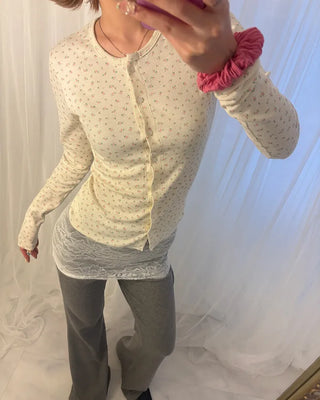 Mini Flower Rib Slim Cardigan