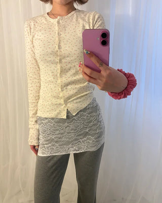 Mini Flower Rib Slim Cardigan