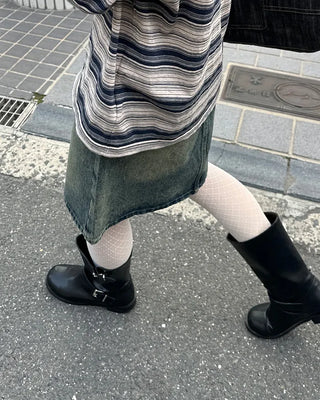Washed denim midi skirt