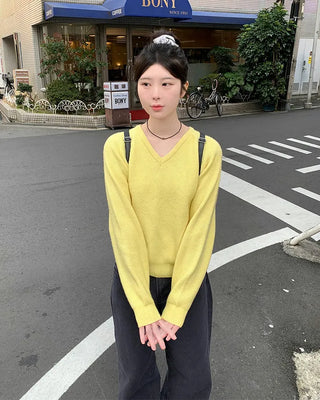 V-neck raglan pastel knit