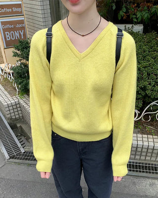 V-neck raglan pastel knit