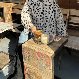 Leopard fur collar coat