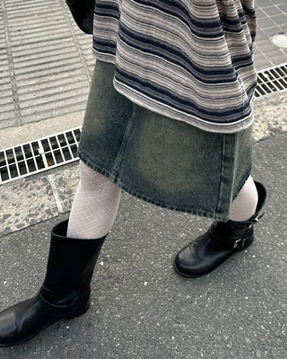 Washed denim midi skirt