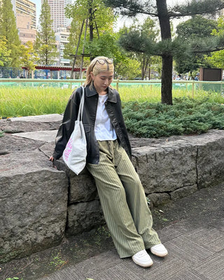 Striped wide-leg elastic waist pants