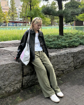 Striped wide-leg elastic waist pants