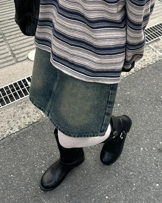 Washed denim midi skirt