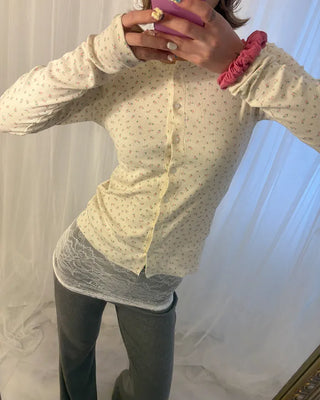 Mini Flower Rib Slim Cardigan