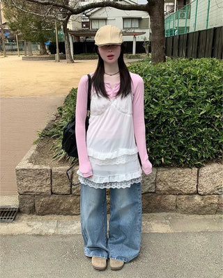 Washed wide-leg denim pants