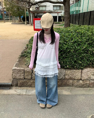 Washed wide-leg denim pants