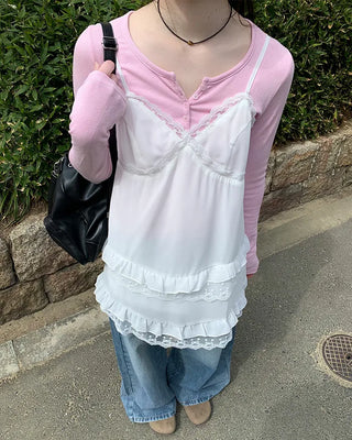 Chiffon lace frill camisole dress