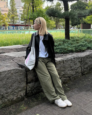 Striped wide-leg elastic waist pants
