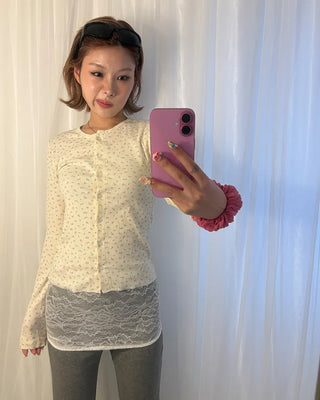 Mini Flower Rib Slim Cardigan