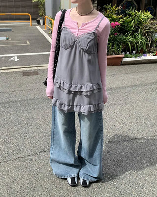 Chiffon lace frill camisole dress