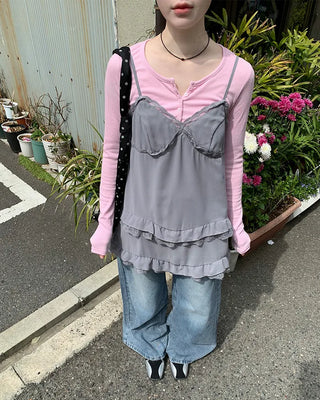 Chiffon lace frill camisole dress