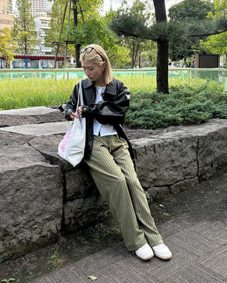 Striped wide-leg elastic waist pants