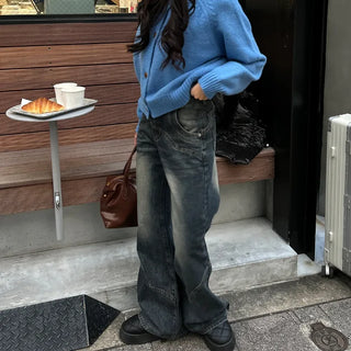Slit Point Wide Denim Pants