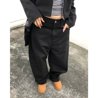 Pointed wide black denim pants