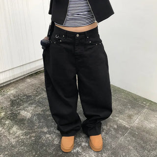 Pointed wide black denim pants