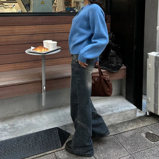 Slit Point Wide Denim Pants