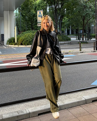 Striped wide-leg elastic waist pants