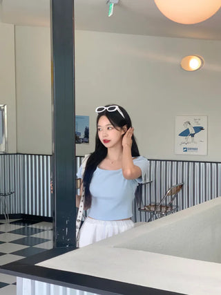 [2-way] Asymmetrical Shoulder Short-Sleeve T-Shirt (6 colors)