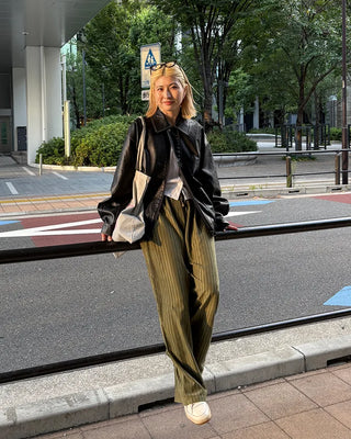 Striped wide-leg elastic waist pants