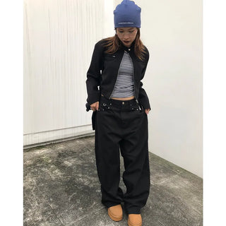 Pointed wide black denim pants