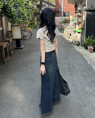 Shirred lace tie T-shirt