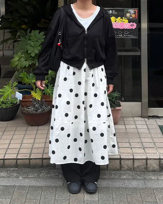 Big polka dot elastic waist long skirt