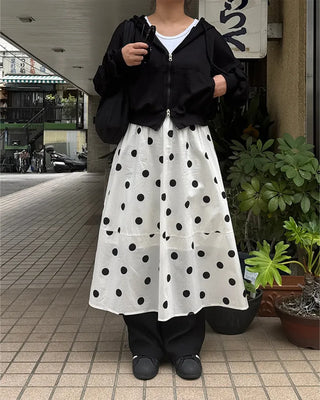 Big polka dot elastic waist long skirt