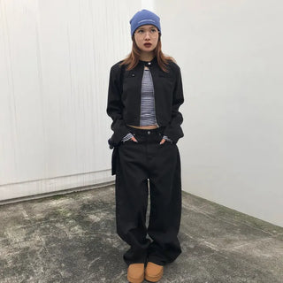 Pointed wide black denim pants