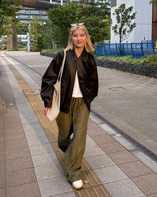 Striped wide-leg elastic waist pants