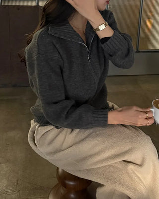 Fleece wide-leg pants with elastic waistband