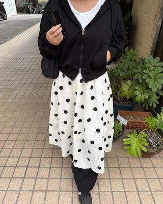 Big polka dot elastic waist long skirt