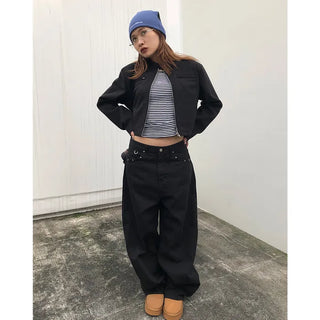 Pointed wide black denim pants
