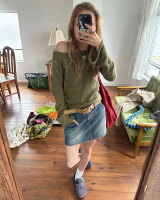 Hip flap pocket mini denim skirt