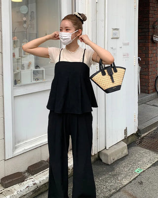 Pleated camisole and wide-leg pants set