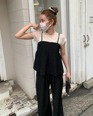 Pleated camisole and wide-leg pants set