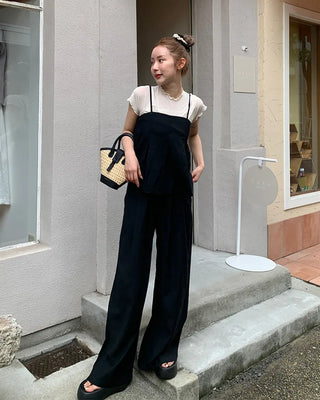 Pleated camisole and wide-leg pants set