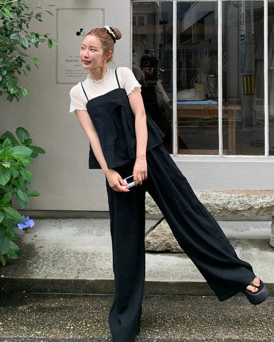 Pleated camisole and wide-leg pants set