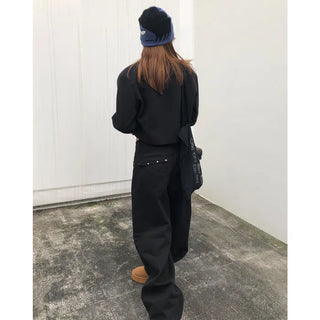 Pointed wide black denim pants