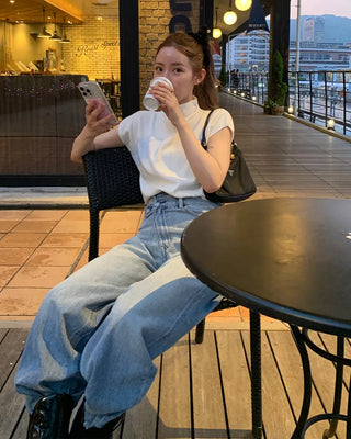 Half-neck short-sleeved knit