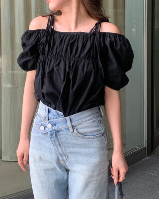 Shirred off-shoulder blouse