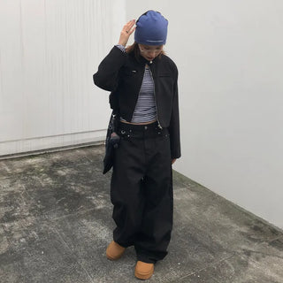 Pointed wide black denim pants