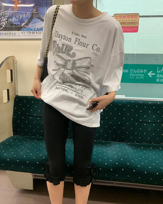 Western Ribbon Print Big Half T-Shirt