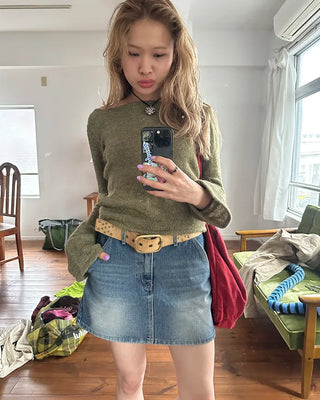 Hip flap pocket mini denim skirt